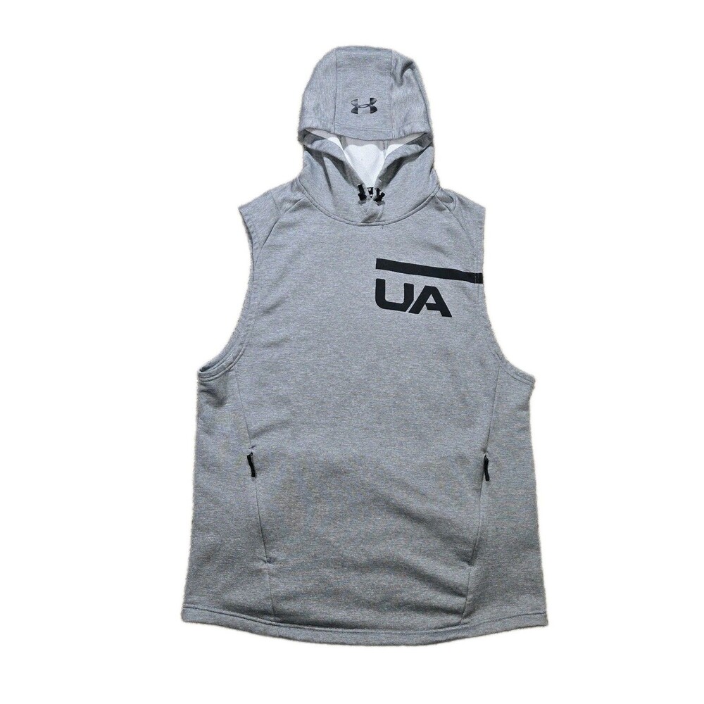 Under Armour UA Rival Fleece Sleeveless Hoodie Mens Large Fitted Gray Black Logo